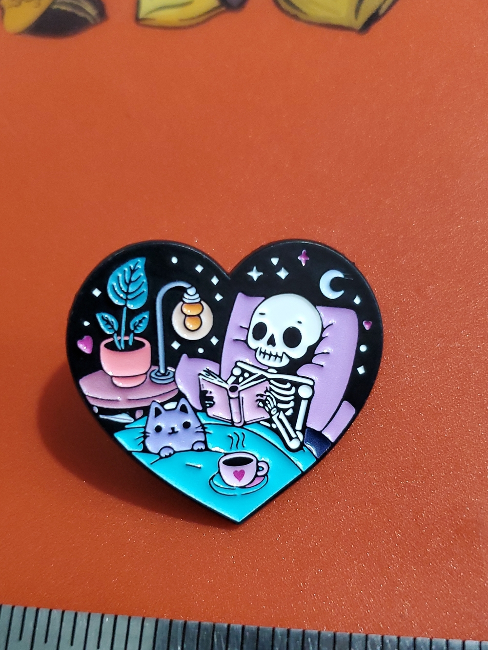 Cozy Cat, Brewed Coffee And Books In Bed Enamel Pin